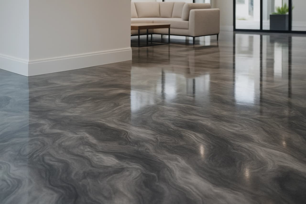 Luxury epoxy floor with marble effect in a residence in Costa Rica