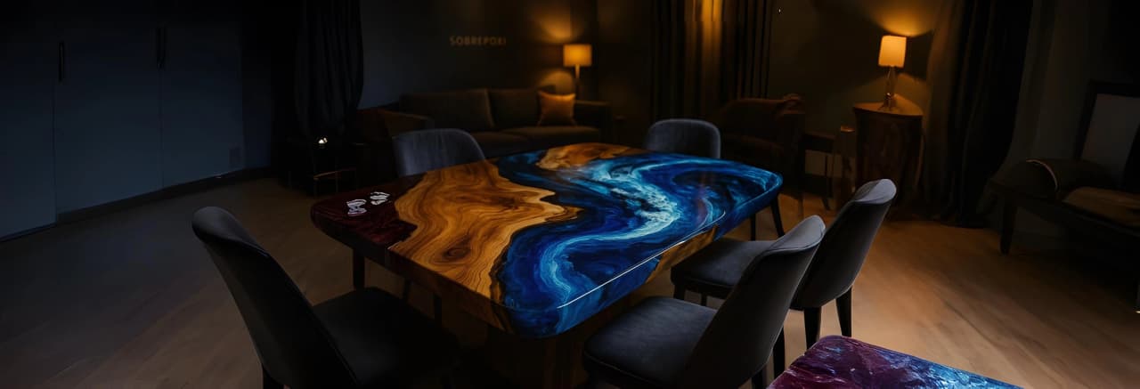 River table made of epoxy resin and Guanacaste wood, luxury furniture made in Costa Rica